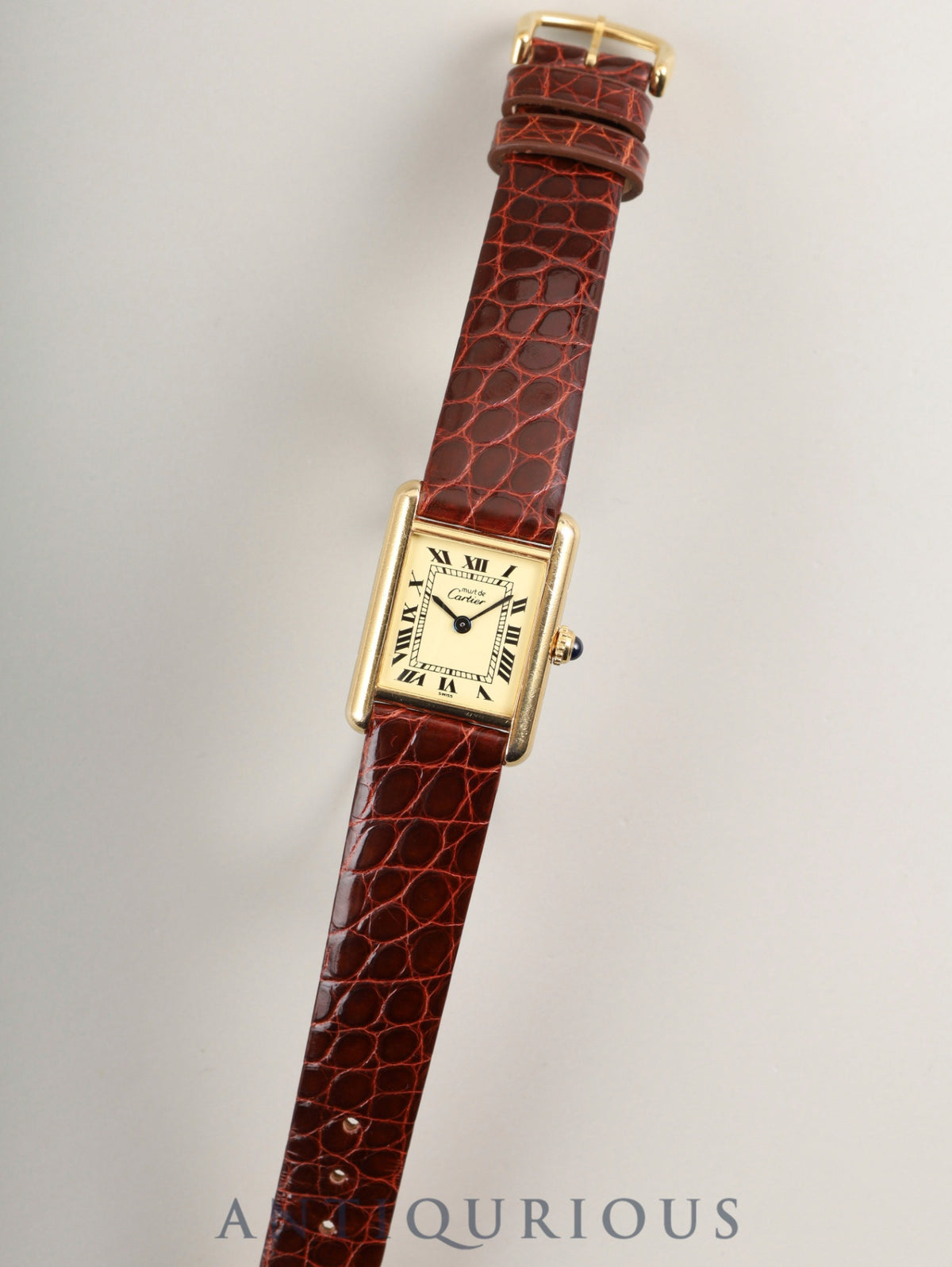 Cartier Must Tank SM 5057001 Quartz Caliber 057 SV925 Leather Strap with Genuine GP Buckle, Ivory Roman Dial (SWISS Marking), Overhauled