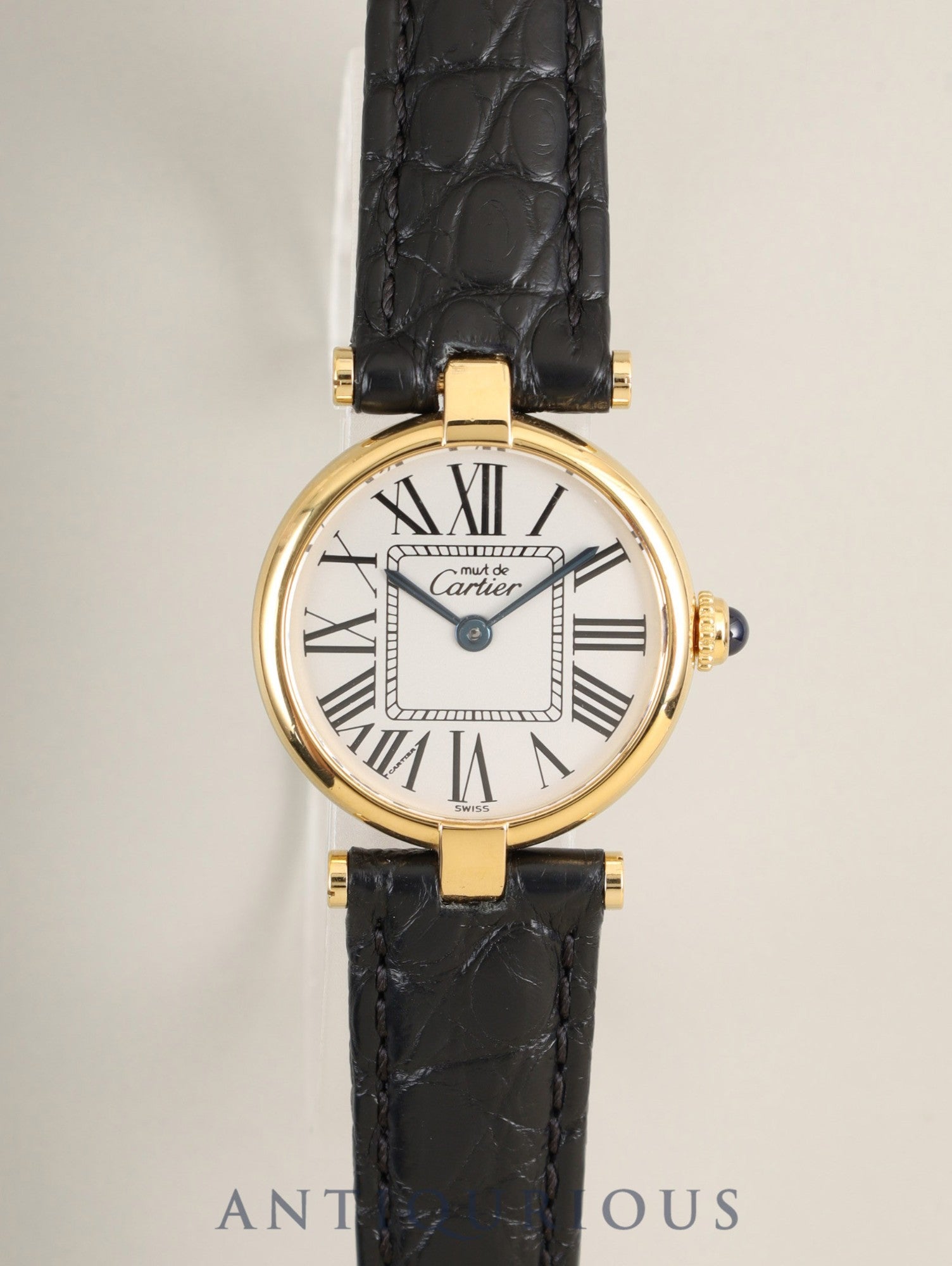 Cartier Must Vendôme VLC SM 1851 Quartz Caliber 90 SV925 Leather Watch with Genuine D-buckle and Opalescent Dial, Overhauled