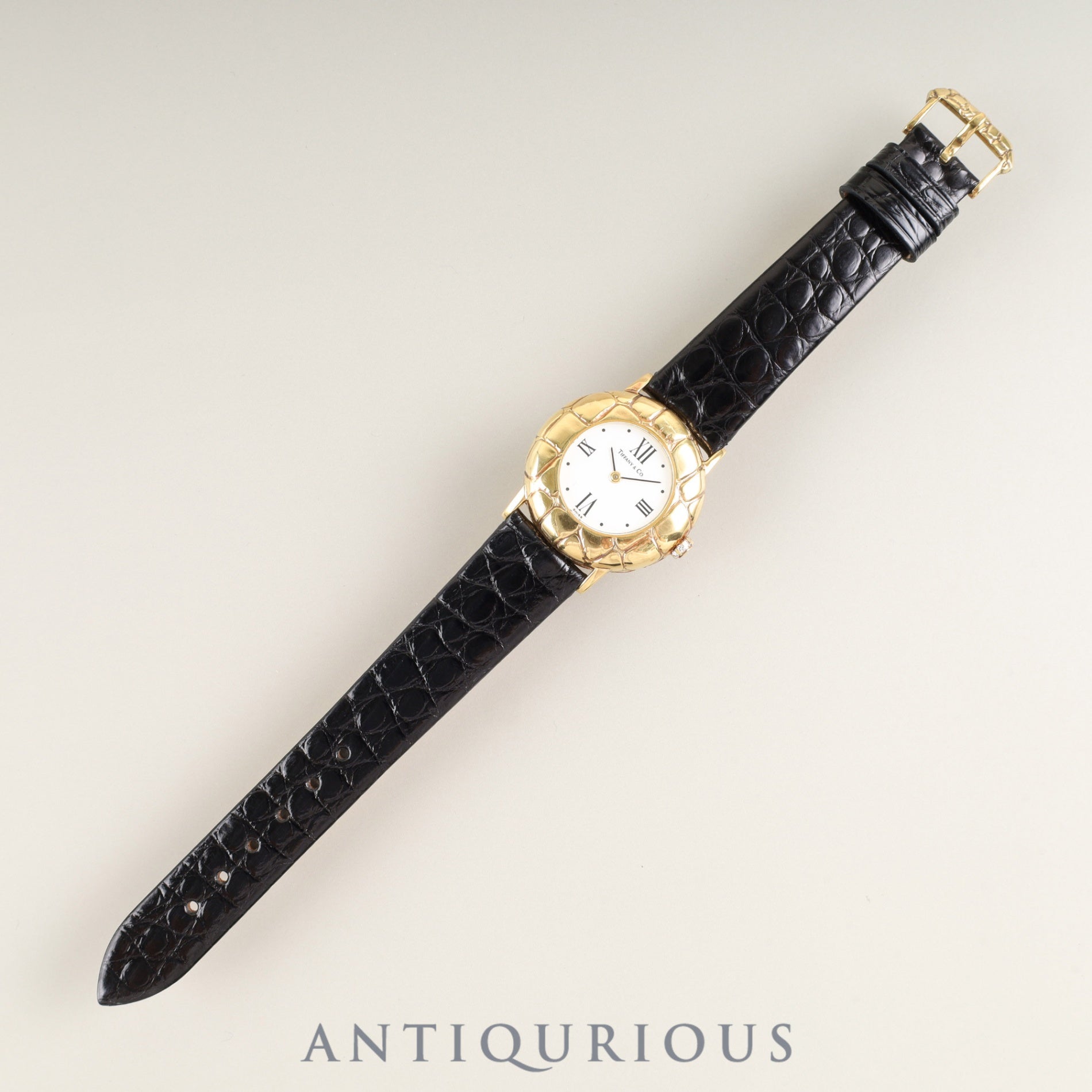 ティファニー ラウンド クォーツ Cal.6.20 18KT 革 純正尾錠(18K) ホワイトローマン文字盤 オーバーホール済み