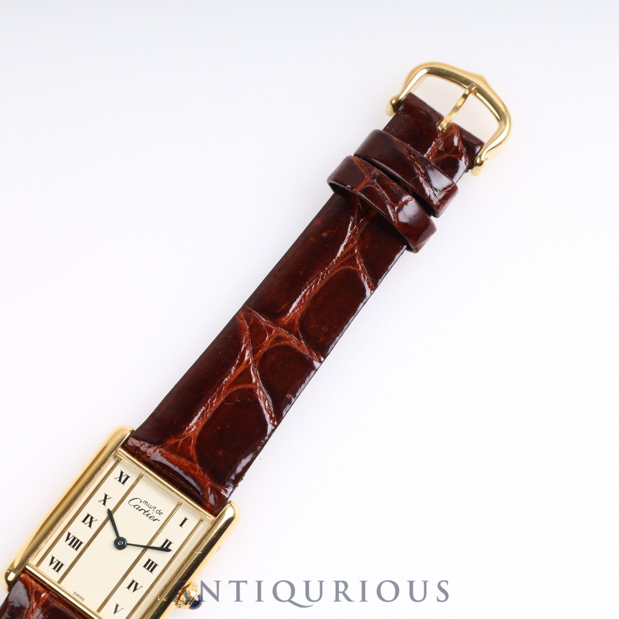 Cartier Must Tank LM QZ 590005 925 Leather Vertical Roman Dial