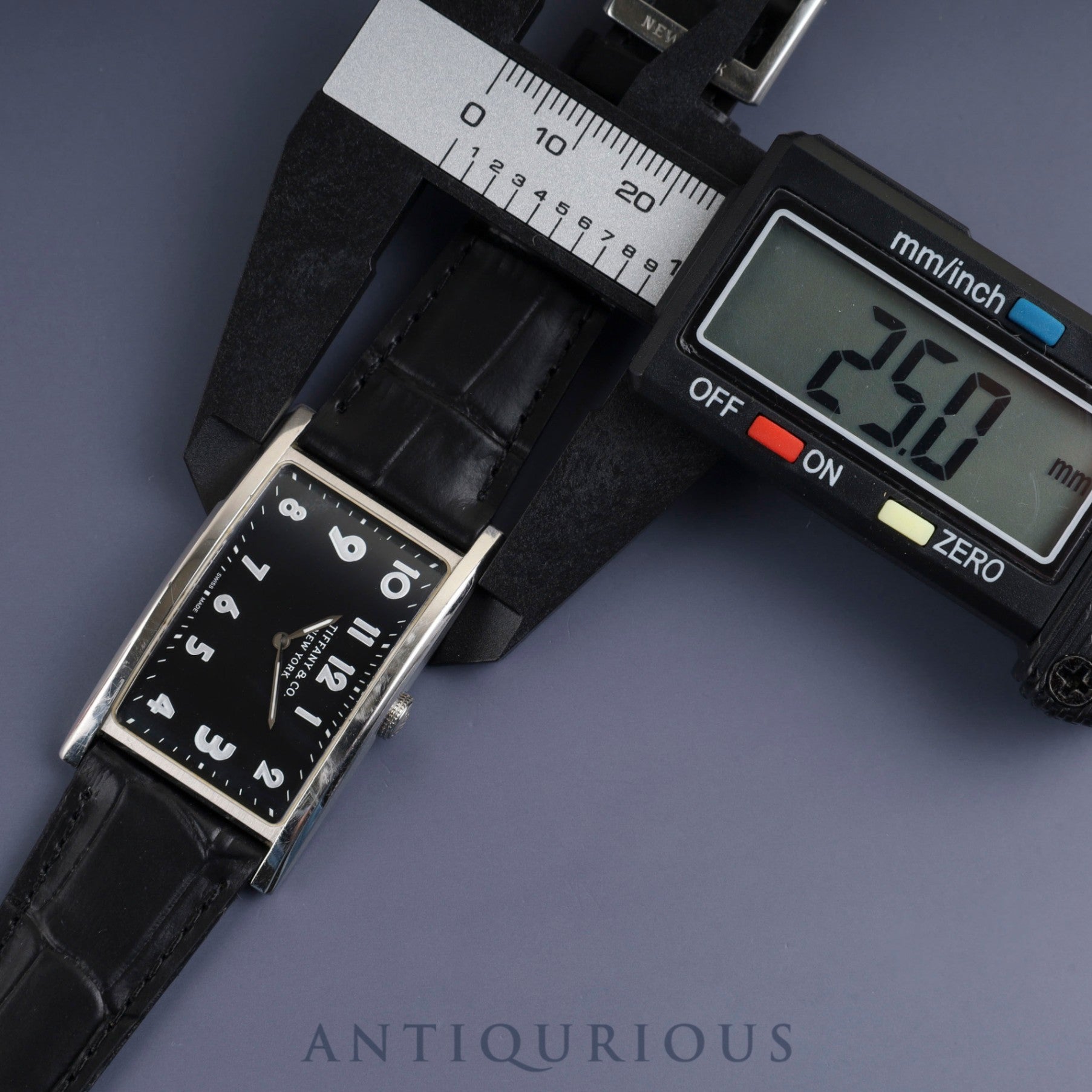 ティファニー イーストウエスト 34677352 クォーツ SS 革 純正バックル(SS) ブラックアラビア文字盤 保証書(2017年)冊子 オーバーホール済み