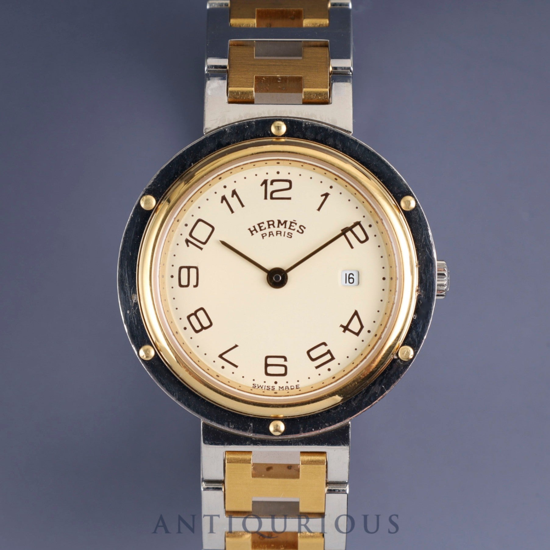 エルメス クリッパー 54.03 クォーツ SS/GP SS/GP アイボリー文字盤 タグ 保証書(無記名)オーバーホール済み