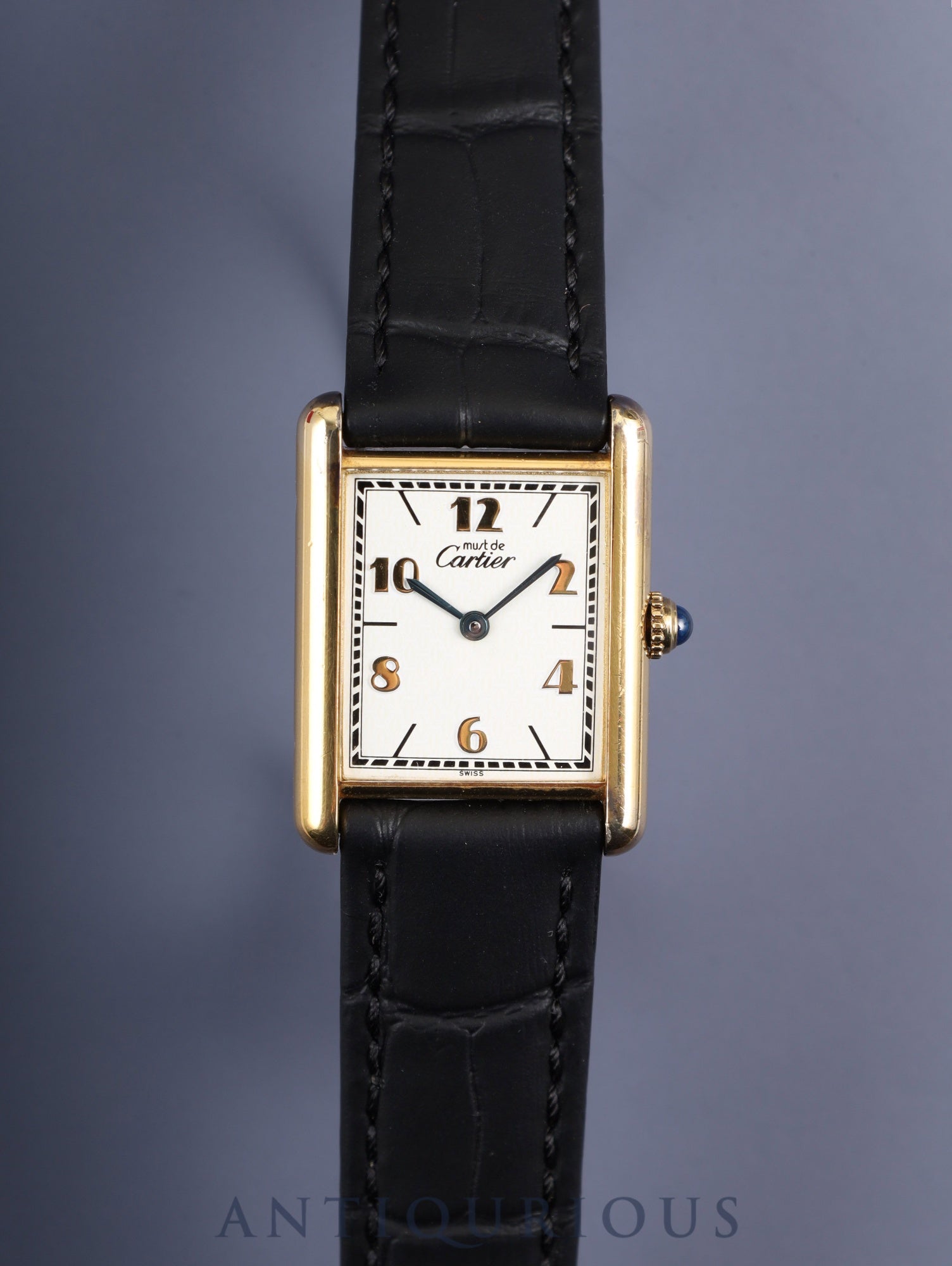 カルティエ マストタンク LM 590005 クォーツ Cal.90 SV925 革 純正尾錠(GP) 飛びアラビアCC文字盤(SWISS表記) 箱 冊子 保証書(1992年/H4)オーバーホール済み
