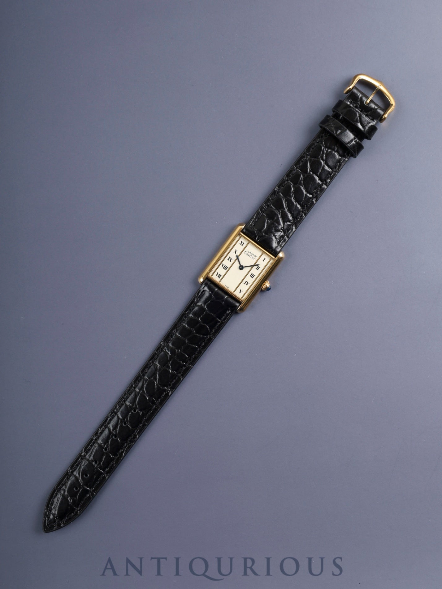 カルティエ マストタンク LM 590005 クォーツ Cal.90 SV925 革 純正ピンバックル(GP)ストレートローマン文字盤(SWISS表記) 箱 冊子 保証書(1989年)オーバーホール済み