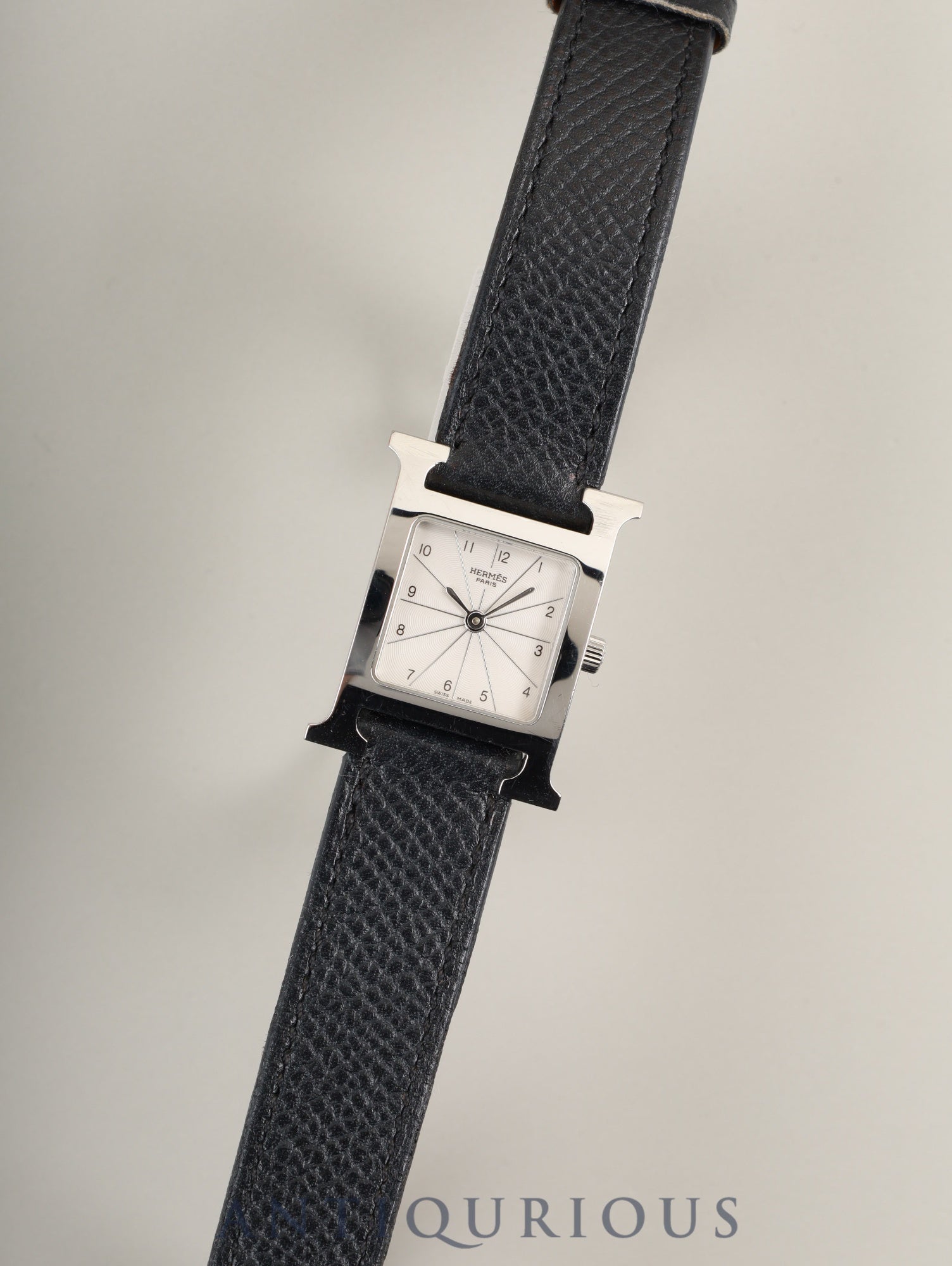 Hermès H Watch Double Tour HH1.210 Quartz Caliber 901.001 Stainless Steel with Genuine Leather Strap (T Stamp: 2015) and Genuine Buckle (SS). White Dial. Includes Box, Warranty Card, and Booklet. Overhauled.