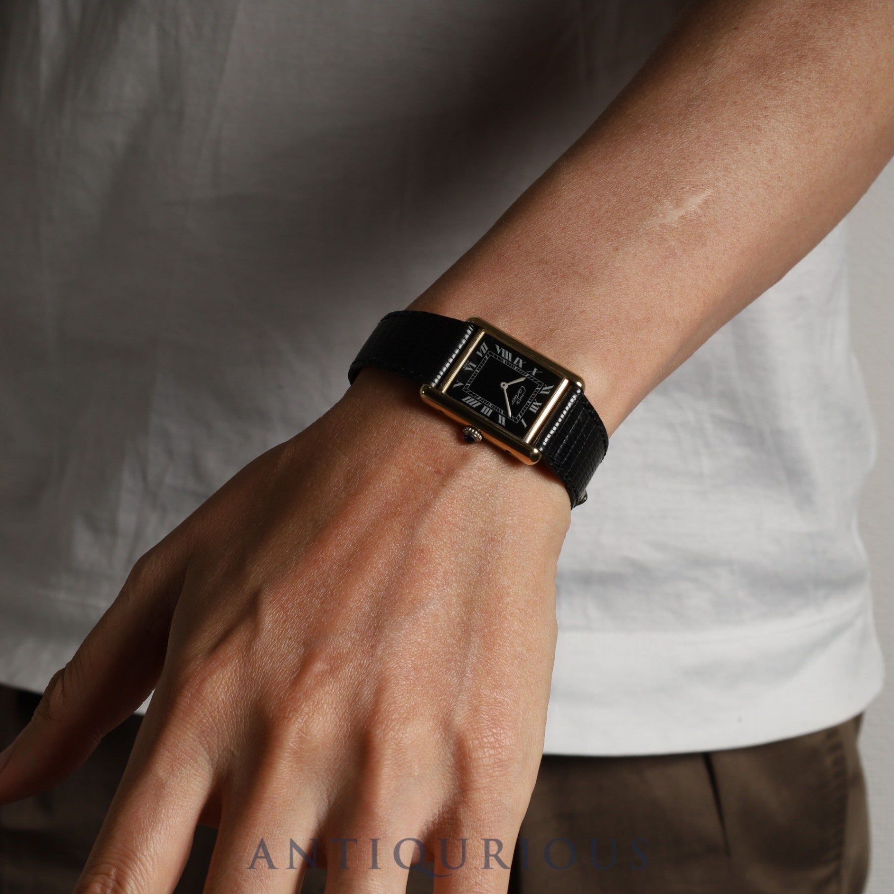 Cartier Must Tank LM Manual winding Cal.78-1 SV925 Genuine leather strap Genuine buckle (GP) Black Roman dial Overhauled