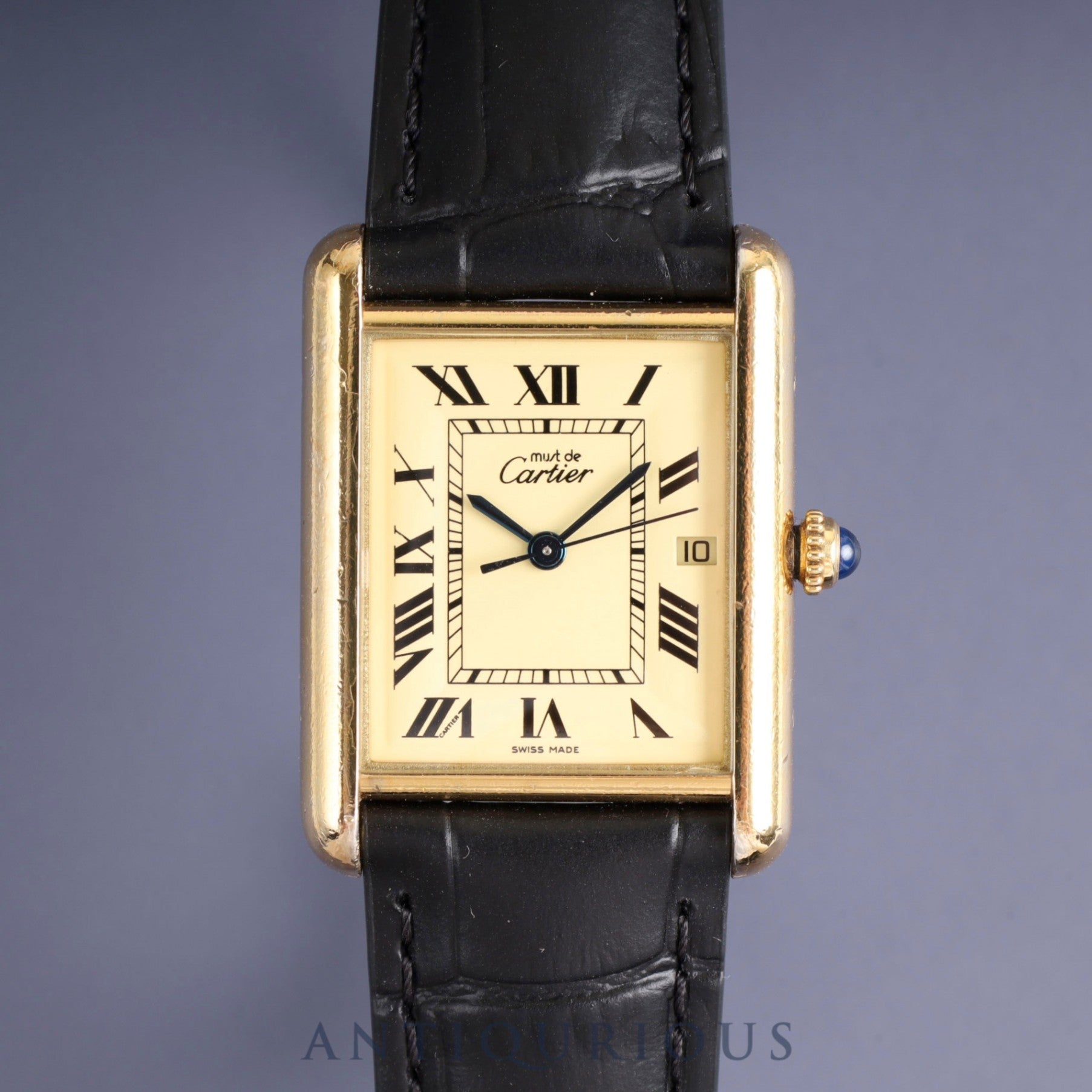 カルティエ マストタンク GM(XL) W1017454 / 2413 クォーツ Cal.687 SV925 革 純正尾錠(GP)アイボリーローマン文字盤 オーバーホール済み