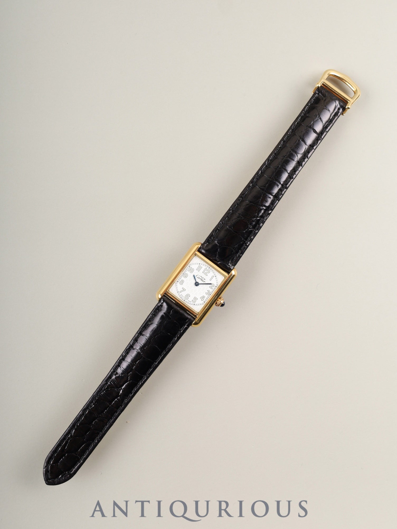 Cartier Must Tank MM W1013854 / 2415 Quartz SV925 Leather Genuine D-buckle (GP) Arabic CC Dial Box Booklet Warranty (2000) Overhauled