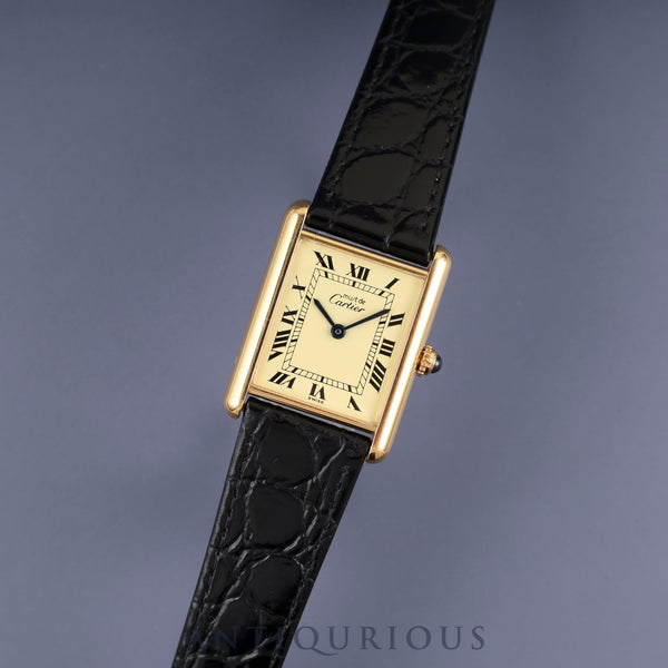 Cartier Must Tank LM 590005 Quartz Cal.90 SV925 Leather Genuine Buckle (GP) Ivory Roman Dial Overhauled