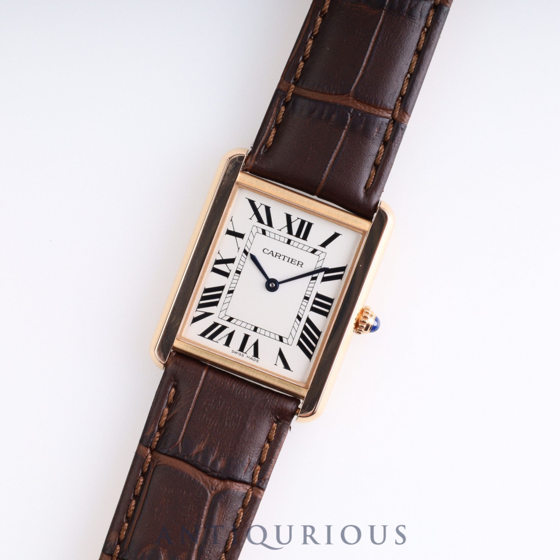 Cartier Tank Solo LM QZ W5200025 / 3167 PG/SS Leather Genuine Buckle (750) Silver Dial