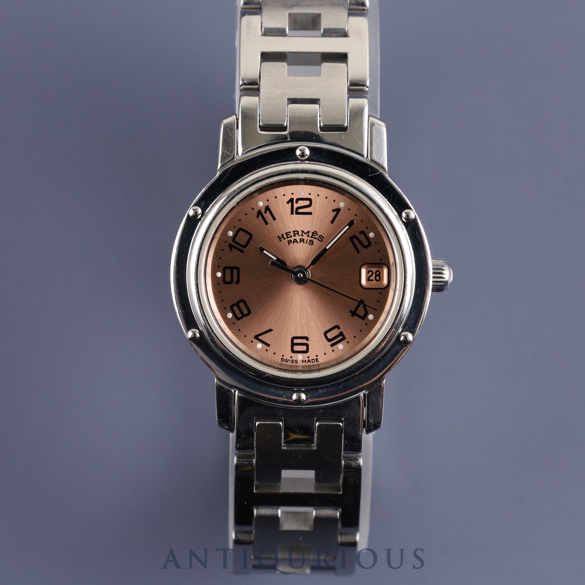 エルメス クリッパー CL4.210 クォーツ SS SS ピンク文字盤 23.8mm オーバーホール済み