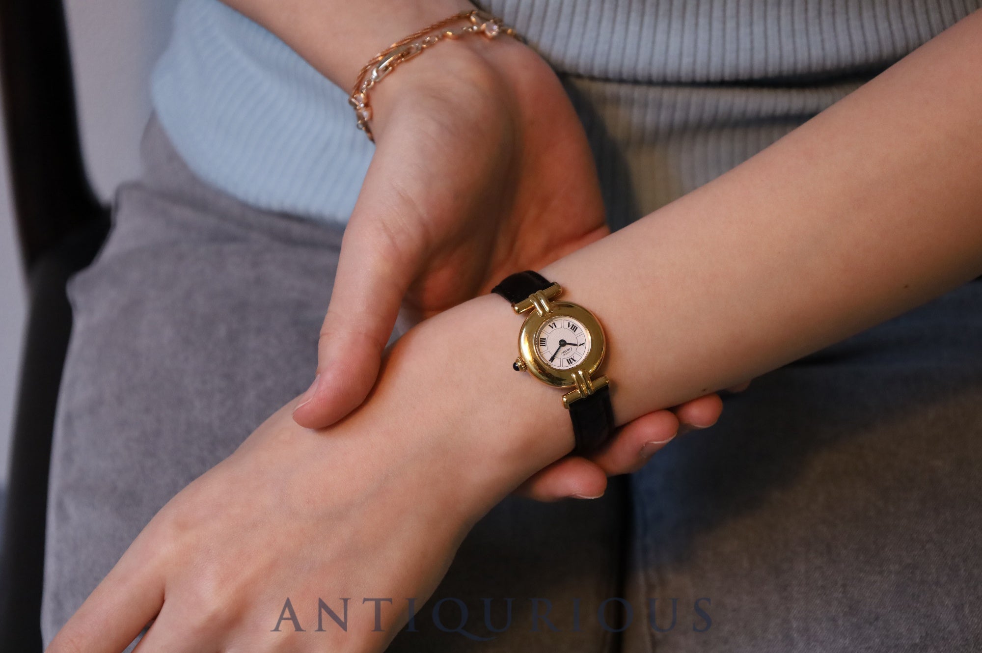 Cartier Must Colisee W1009954/1902 Quartz Cal.90 SV925 Leather Genuine D Buckle (GP) White Roman CC Dial Warranty (1999) Overhauled