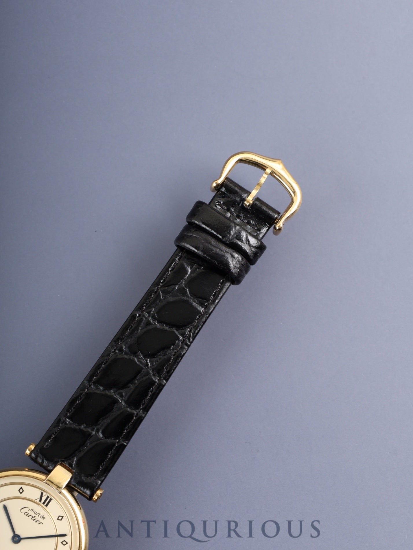 カルティエ マスト ヴァンドーム VLC LM 590003 クォーツ Cal.90 SV925 革 純正尾錠(GP)アイボリー4点ローマン文字盤 箱 保証書(1993年)オーバーホール済み