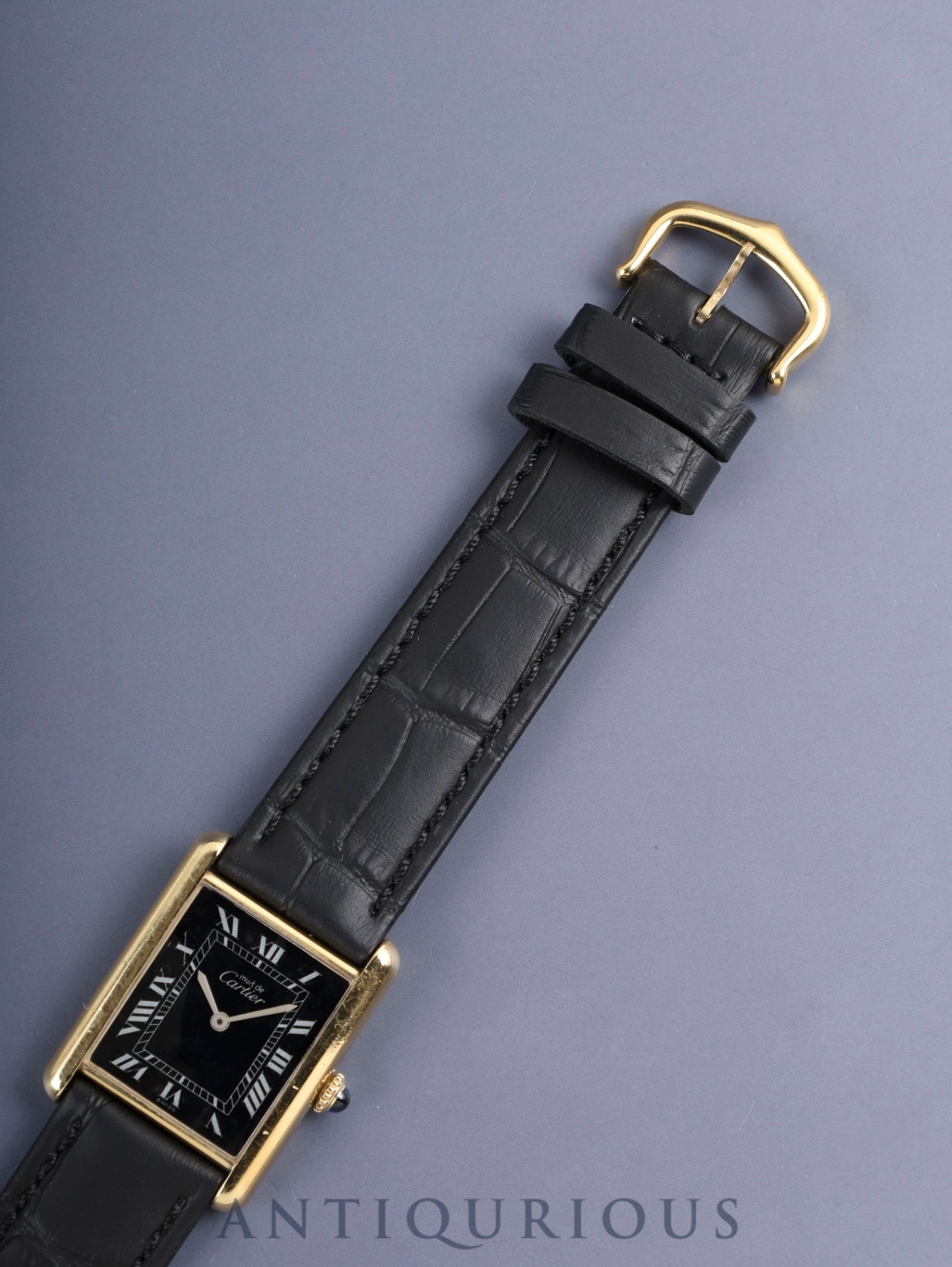 CARTIER カルティエ MUST TANK LM マストタンク LM 6 手巻き Cal.78-1 SV925 革 純正ピンバックル(GP)ブラックローマン文字盤(SWISS表記 )1976年頃~1980年代初期頃 オーバーホール済み