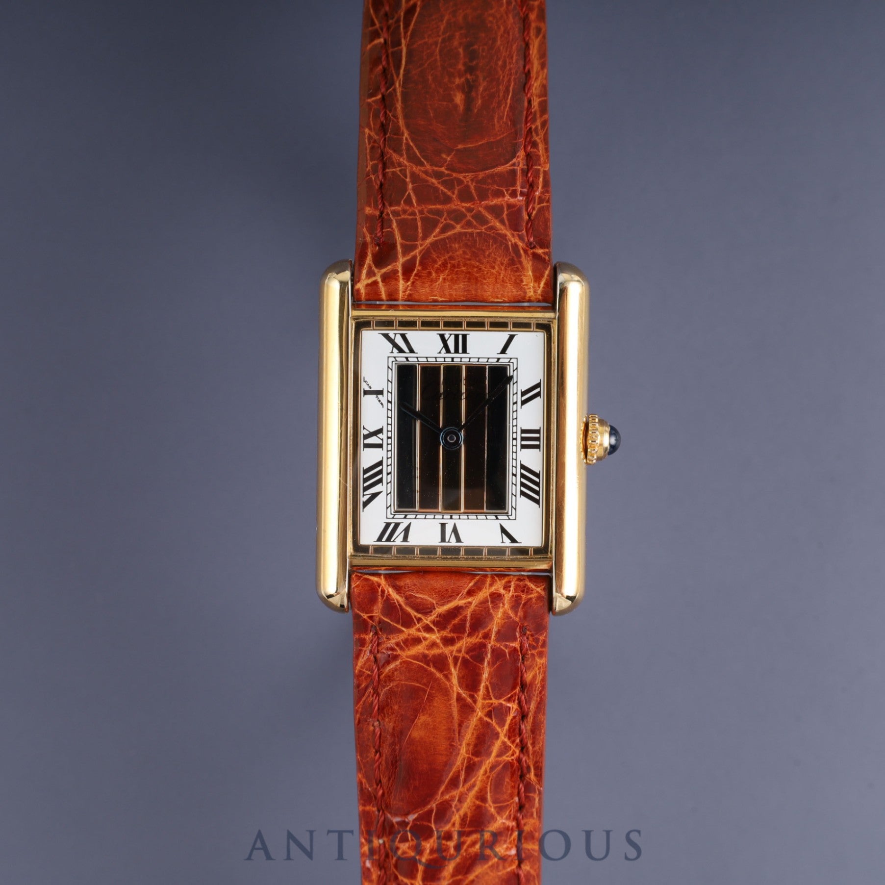 Cartier Must Tank LM 590005 Quartz Caliber 690 SV925 Leather Strap with Genuine GP Buckle, Front Trinity Dial, Overhauled