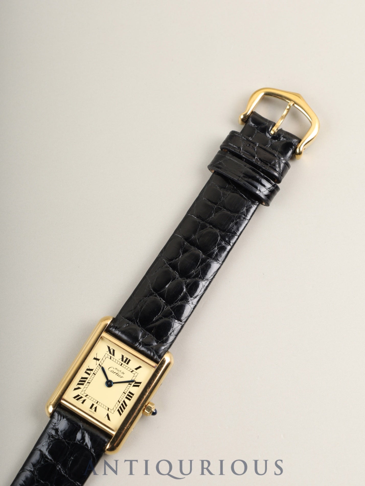 カルティエ マストタンク SM 3 66001 クォーツ SV925 革 純正ピンバックル(GP)アイボリーローマン文字盤(SWISS表記) 箱 保証書(1988年) 済オーバーホール済み