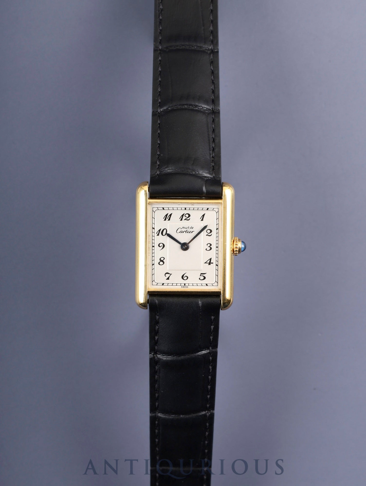 カルティエ マストタンク LM 590005 クォーツ Cal.90 SV925 革 純正Dバックル(GP) アラビア文字盤(SWISS表記) オーバーホール済み 新品仕上げ済み