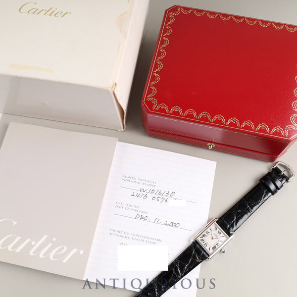 Cartier Must Tank MM 2416 Quartz Caliber 057 SV925 Leather Strap with Genuine Stainless Steel Buckle, Pink Roman Dial, Box, Warranty Card (2000) Booklet, Christmas Limited Edition, Overhauled