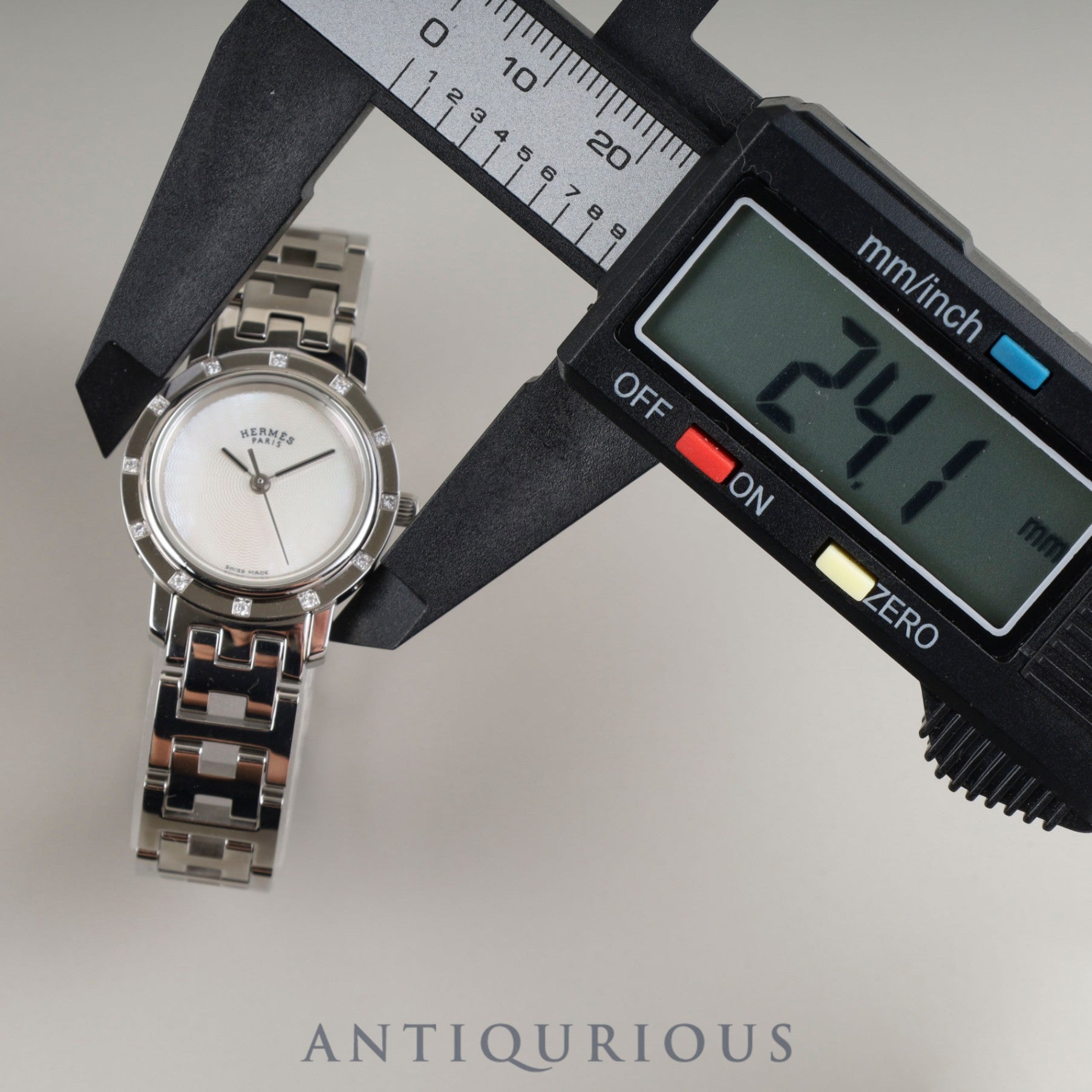 エルメス クリッパー ナクレ CL4.230 クォーツ SS 12Pダイヤ ホワイトシェルギョーシェ文字盤 オーバーホール済み