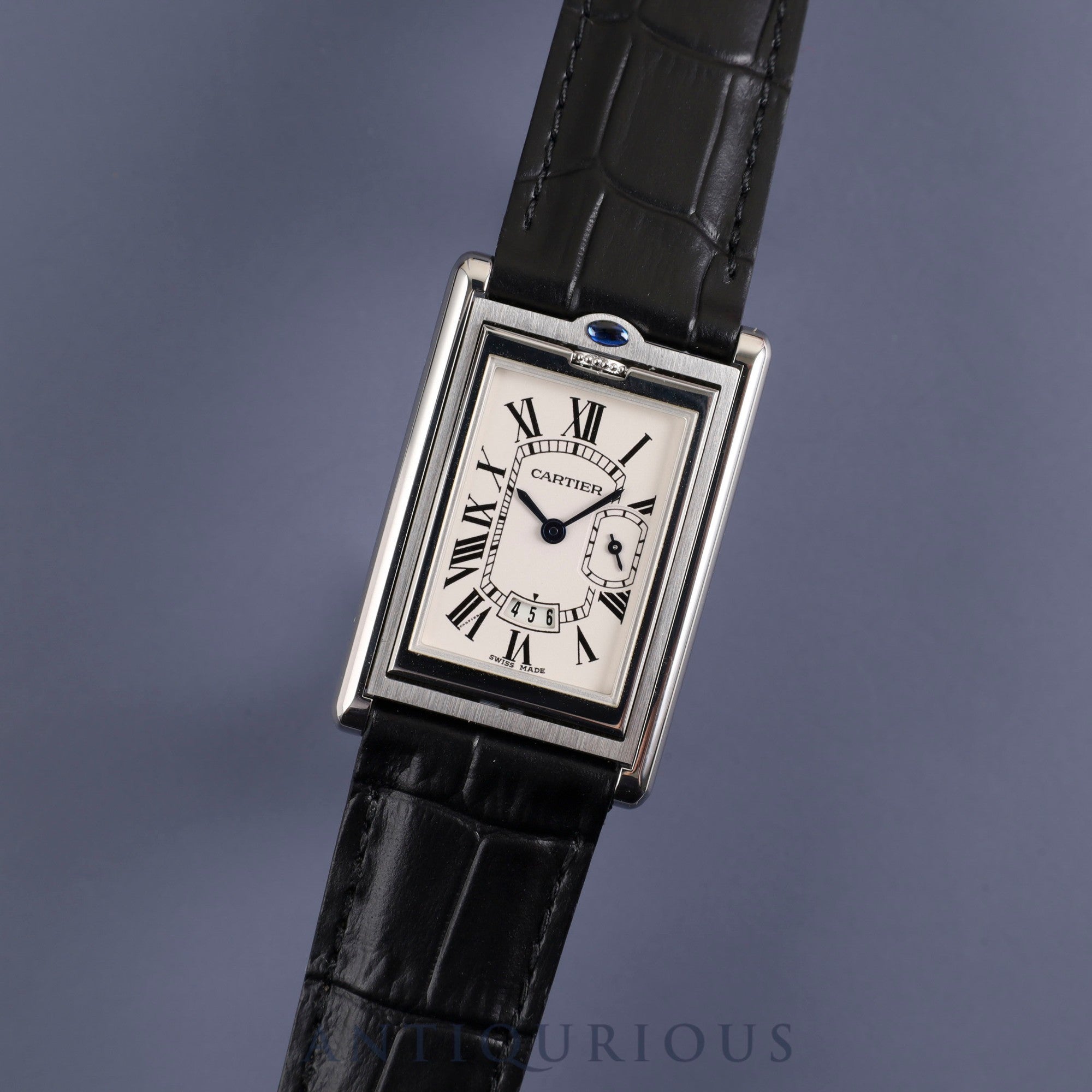カルティエ タンク バスキュラント LM W1016055 / 2522 クォーツ  SS 革 純正Dバックル(SS) ホワイトローマン文字盤 保証書(2002年)冊子 カルティエブティックコンプリートサービス済み ※ケースイニシャル裏彫り有り
