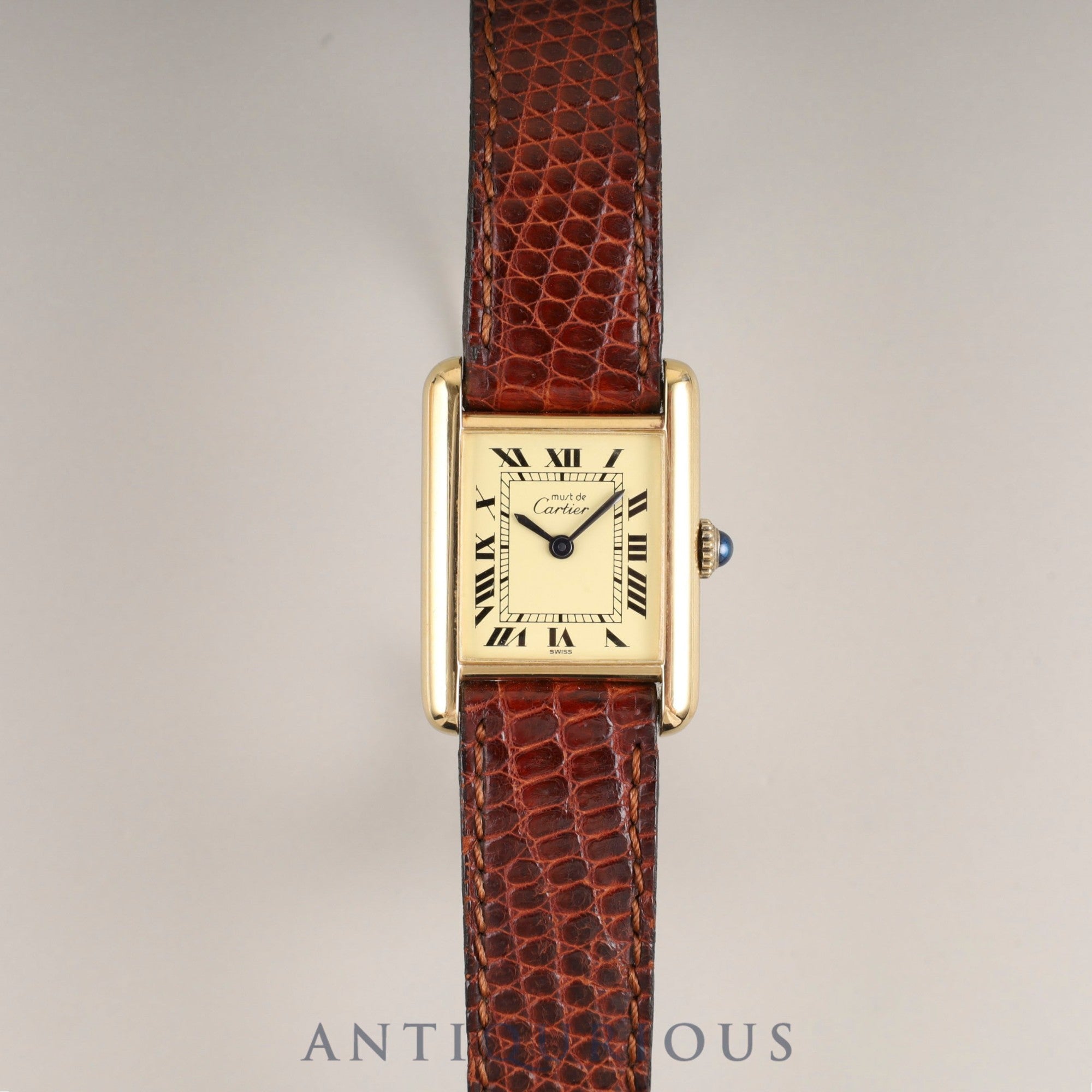 カルティエ マストタンク SM 手巻き Cal.78-1 SV925 純正革ベルト 純正尾錠(GP) アイボリーローマン文字盤 オーバーホール済み