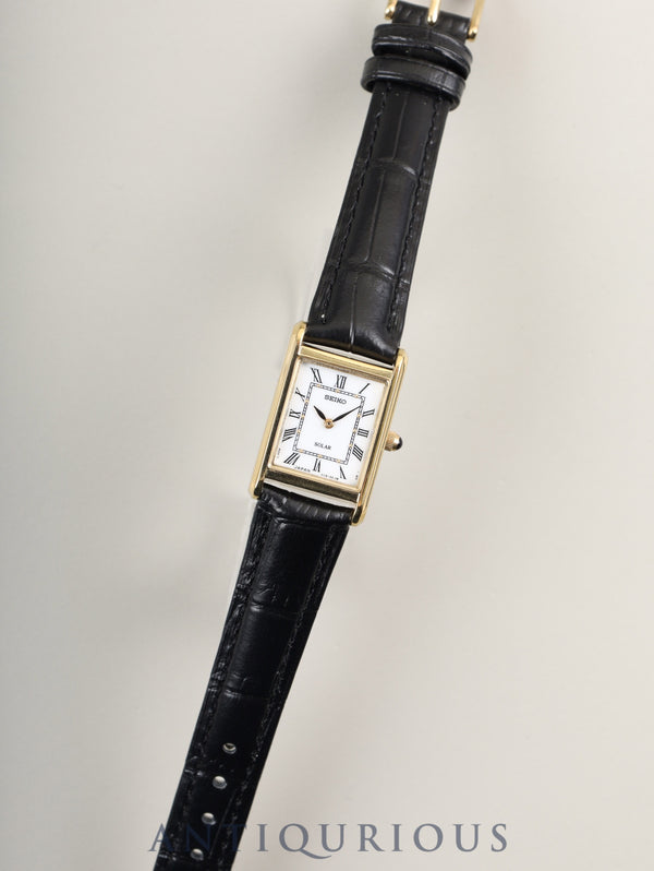 セイコー SUP250P/V115-0BD0 北米限定逆輸入モデル ソーラー GP/SS 革 純正尾錠(GP)ホワイトローマン文字盤 オーバーホール済み