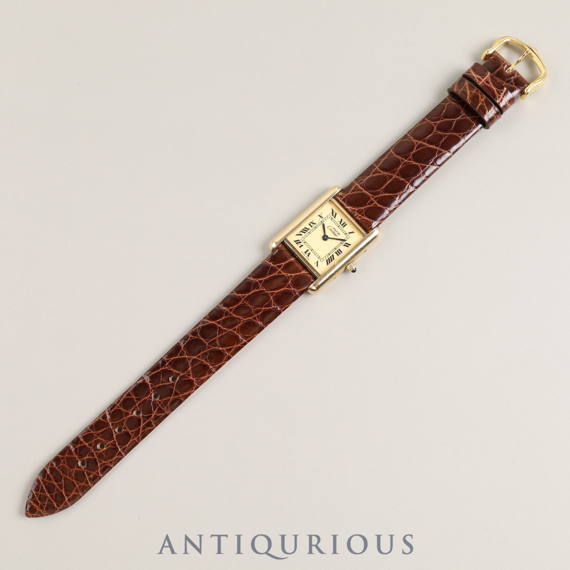Cartier Must Tank SM 3 66001 Quartz Leather Strap with Genuine GP Buckle, Ivory Roman Dial, Cartier Boutique Complete Service (Full Maintenance)