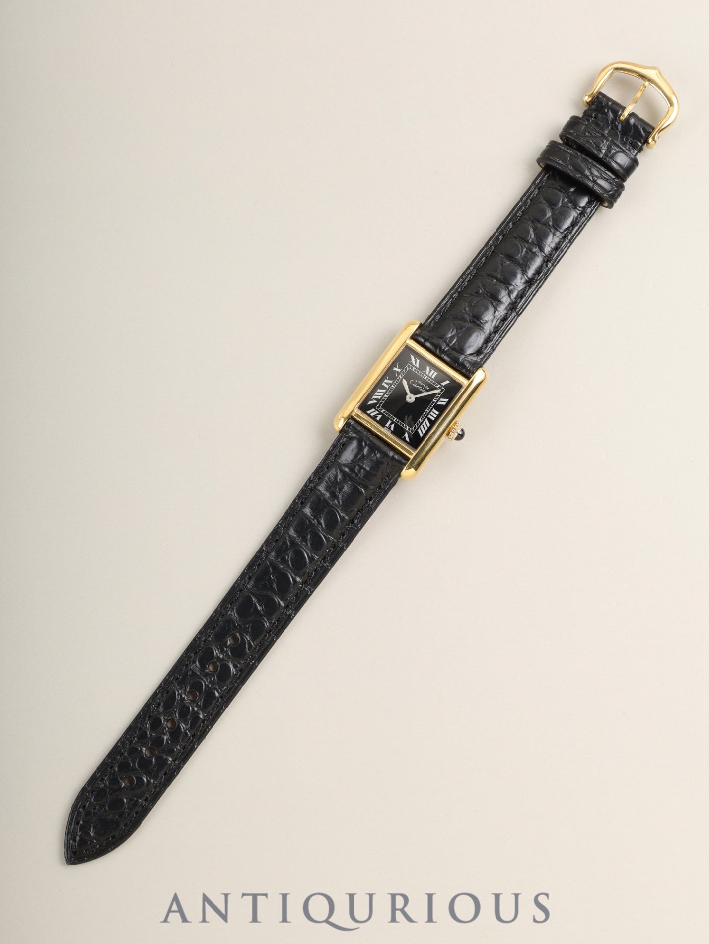 カルティエ マストタンク SM 手巻き Cal.78-1 SV925 革 純正ピンバックル(GP) ブラックローマン文字盤 (SWISS表記) オーバーホール済み 新品仕上げ済み