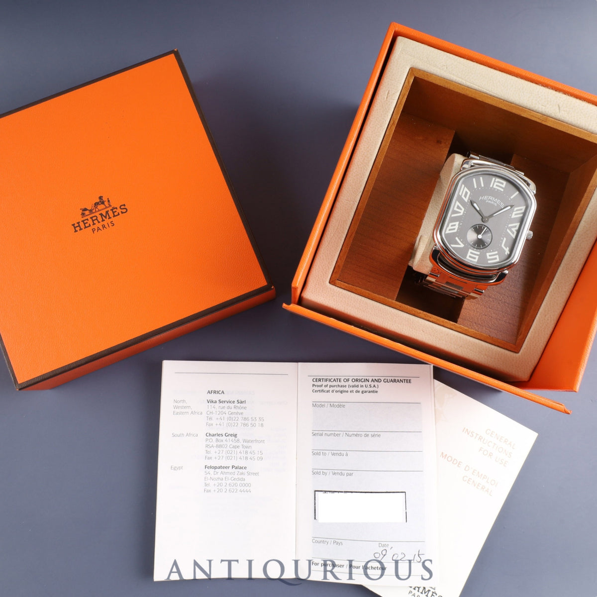 Hermes Rally RA1.810 Quartz Cal.980.163 SS SS Gray Dial Box Warranty (2009) Overhauled