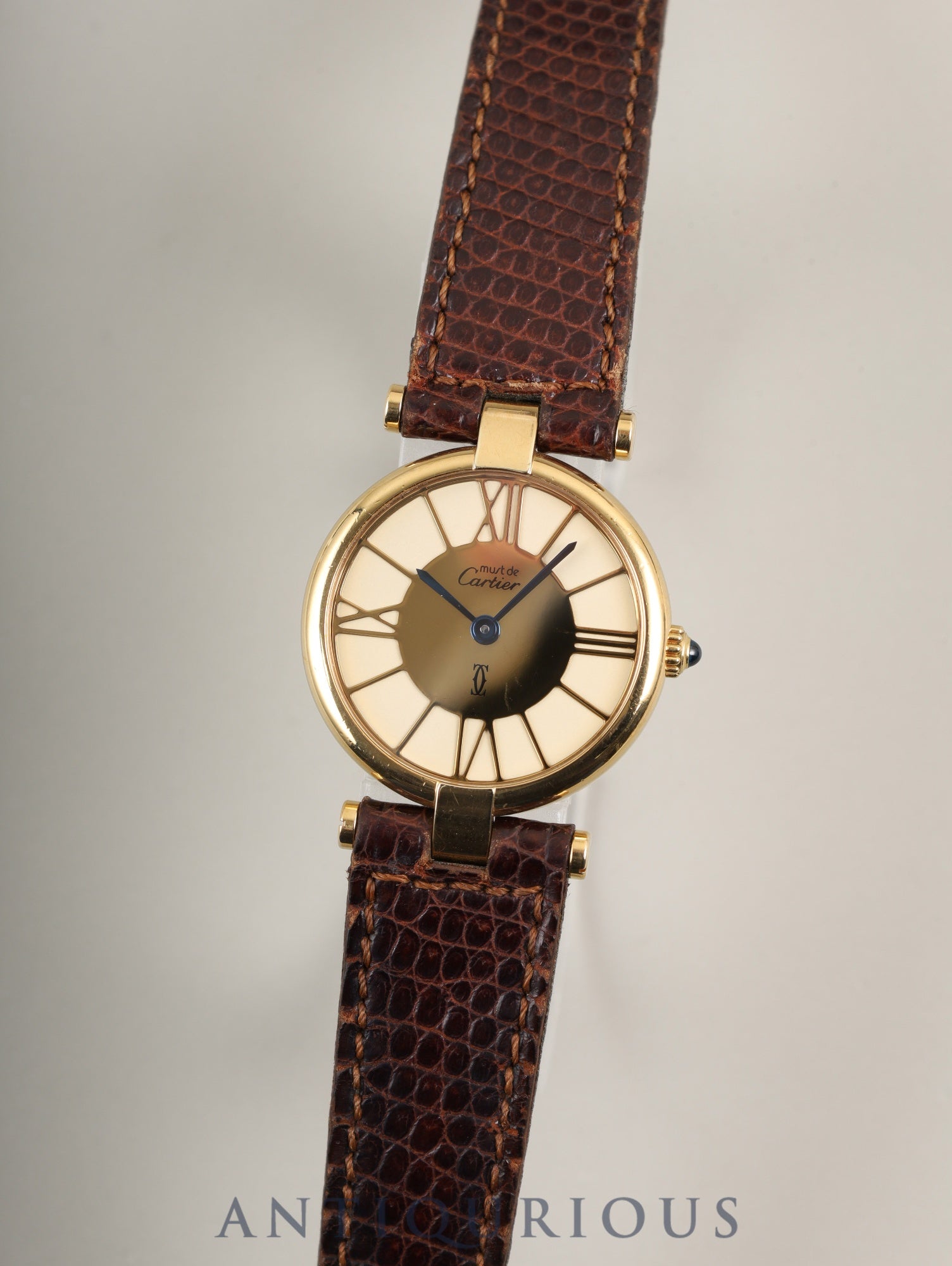 Cartier Must Vendôme VLC SM Quartz Movement, SV925, Genuine Leather Strap, Genuine GP Buckle, Ivory Cloisonné Dial, Completely Serviced at a Cartier Boutique