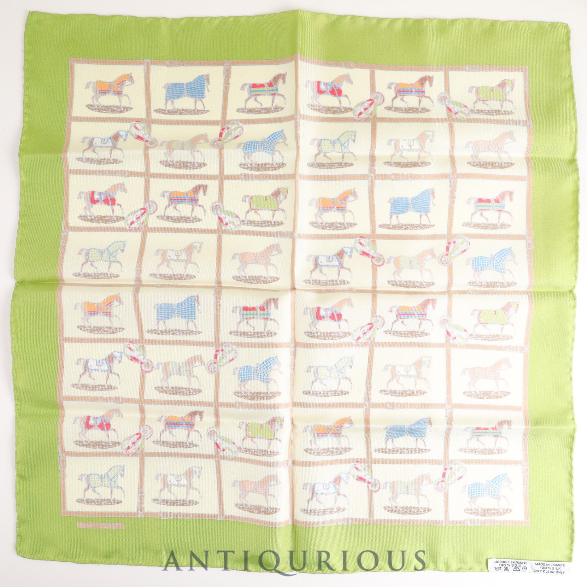 Hermes scarf Carré 45 48 horses in the paddock SILK 100%