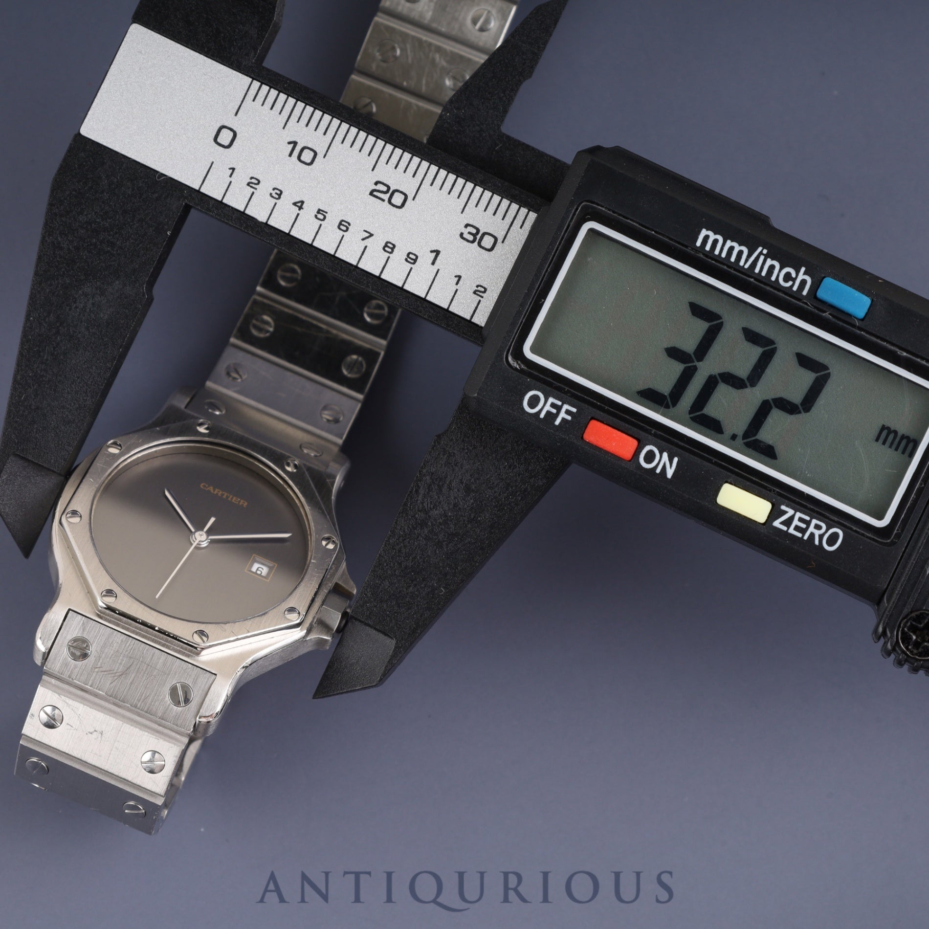 カルティエ サントス オクタゴン LM 2965 自動巻き SS SS グレーゴースト文字盤 冊子 保証書(1985年) カルティエブティックにてコンプリートサービス済み