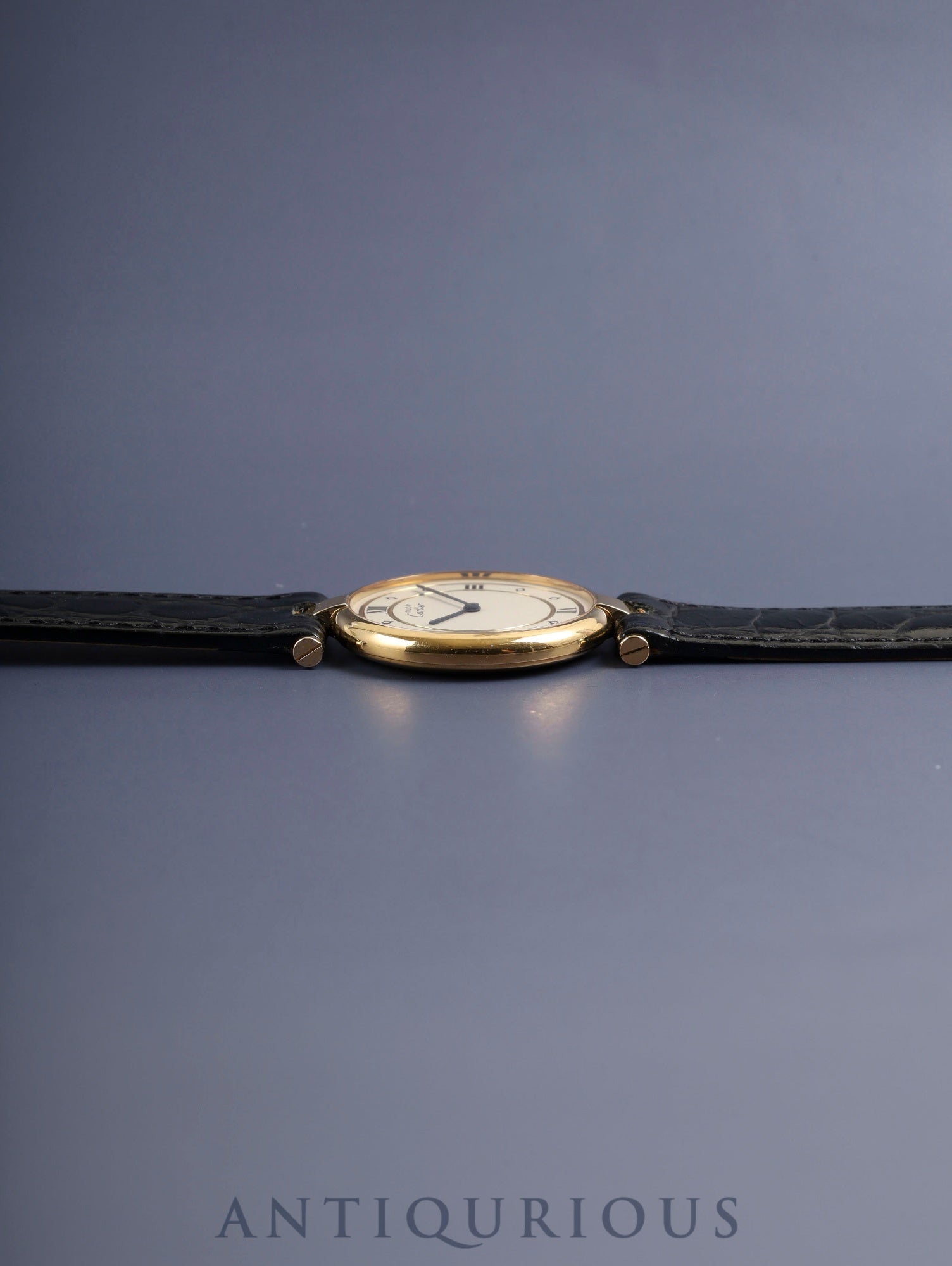 Cartier Must Vendôme VLC LM 590003 Quartz Cal.90 SV925 Leather Strap Original Pin Buckle (GP) Ivory 4-point Roman Numeral Dial Overhauled