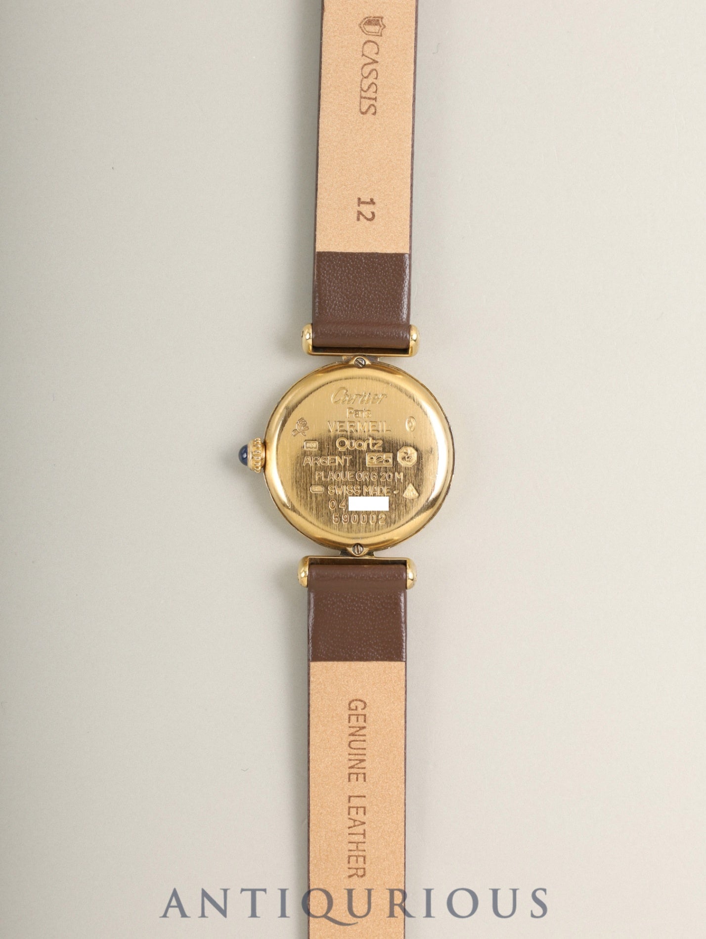 カルティエ マストコリゼ 590002 クォーツ Cal.90 SV925 革 純正尾錠(GP)ゴールド文字盤 保証書(1992年)オーバーホール済み