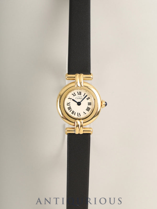 カルティエ マストコリゼ W1000653 / 1902 クォーツ SV925 革 純正ピンバックル(GP)アイボリーローマン文字盤 カルティエブティックにてコンプリートサービス済み