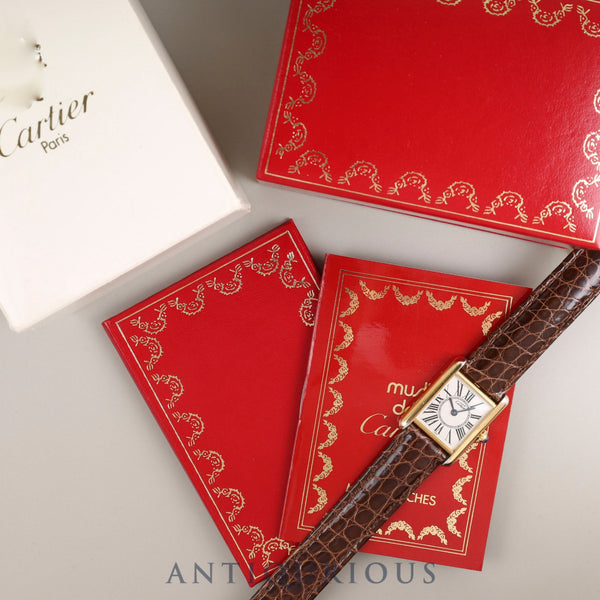 Cartier Must Tank SM 5057001 Quartz Cal.057 SV925 Leather Genuine D-buckle (GP) Opalan dial Box Booklet Overhauled