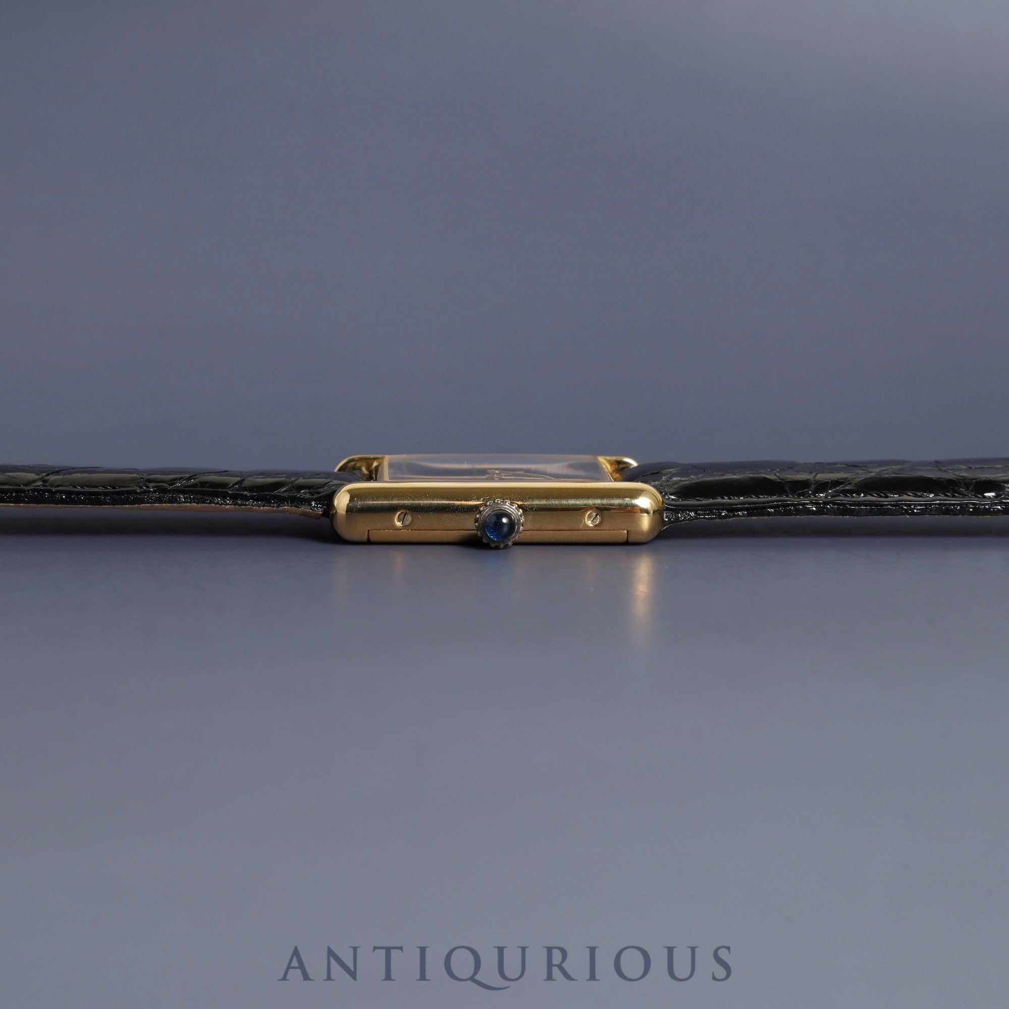 Cartier Must Tank LM Manual Winding Caliber 78-1 SV925 Leather Strap with Genuine GP Buckle, Onyx Dial, Circa 1976-1981, Overhauled and Finished to Like New