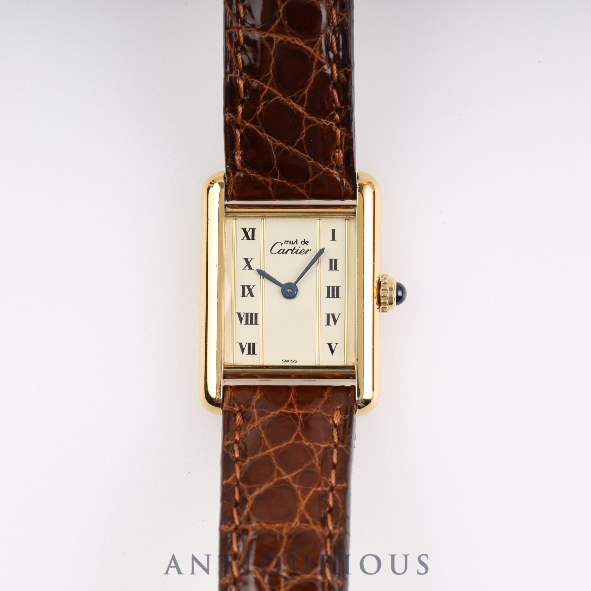 Cartier Must Tank SM QZ W1003053 / 5057001 Cal.57 SV925 Leather Genuine Buckle Straight Roman Dial Box