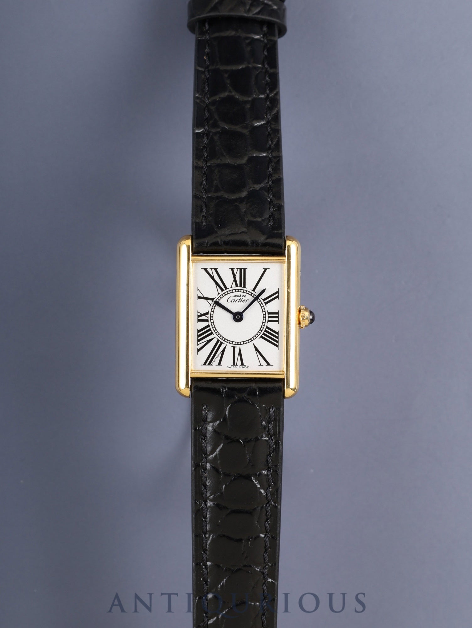 Cartier Must Tank LM 590005 Quartz SV925 Leather Original Pin Buckle (GP) Opaline Dial (SWISS MADE) Polished, Complete Service at Cartier Boutique