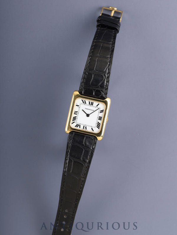 ジャガー・ルクルト スクエアケース 9117.21 手巻き 750YG 革 純正尾錠(GP)ホワイトローマン文字盤 オーバーホール済み