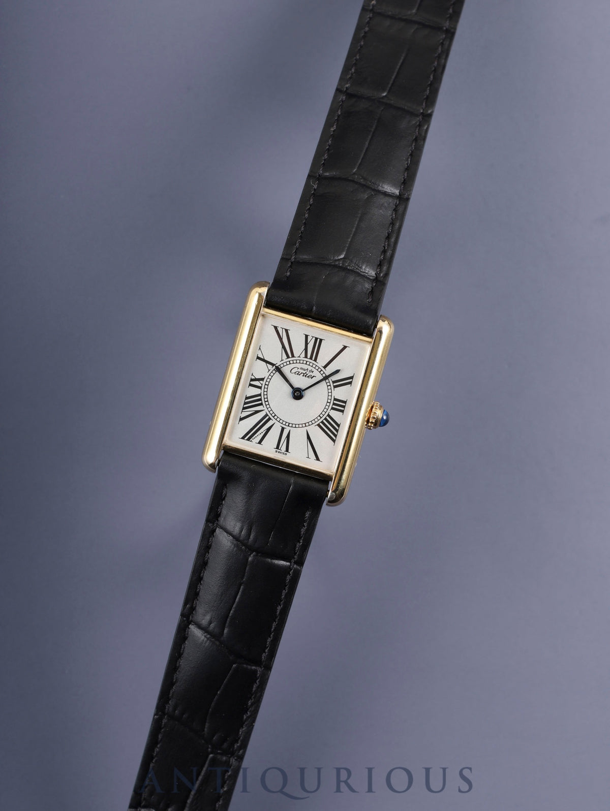 Cartier Must Tank LM 590005 Quartz Caliber 90.06 SV925 Leather Strap with Genuine D-Clasp (GP) Opalescent Dial Box and Booklet Overhauled