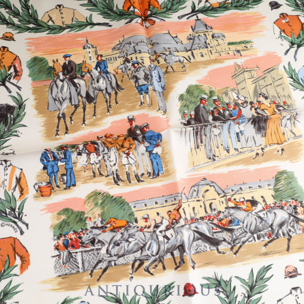 エルメス スカーフ カレ45 競馬場 SILK100%