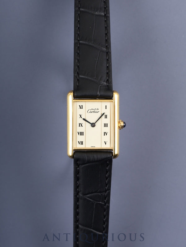 Cartier Must Tank LM 590005 Quartz SV925 Leather Straight Roman Dial with Genuine GP Buckle Overhauled and Finished to Look Like New