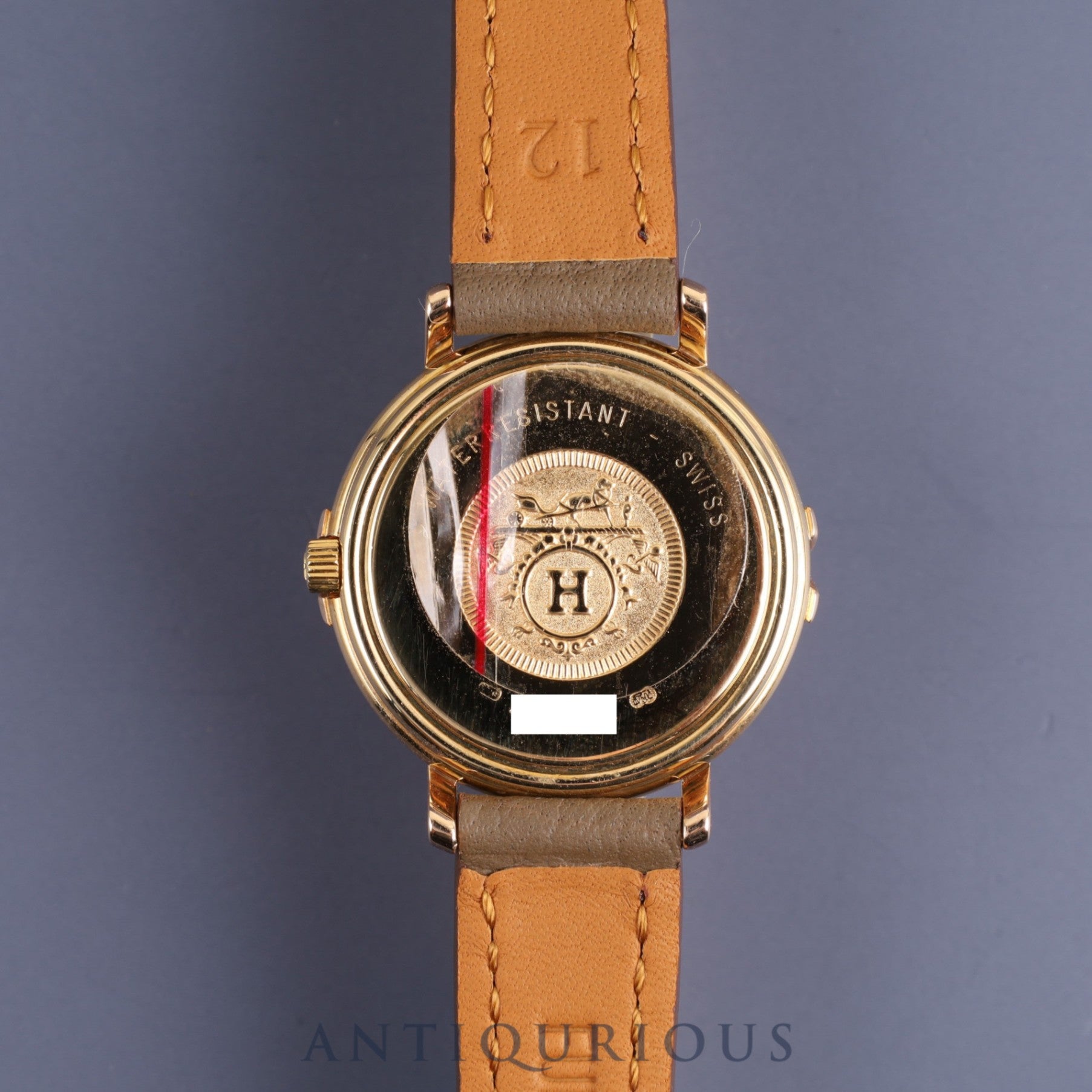 Hermes Ruban 06.32 Quartz Cal.976.001 YG Leather Genuine Buckle (GP) White Dial Overhauled