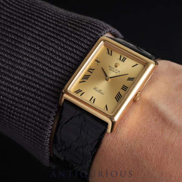 Rolex Cellini 4105 Manual winding Cal.1600 750YG Leather Genuine buckle (GP) Gold dial No. 43 (1975) Overhauled