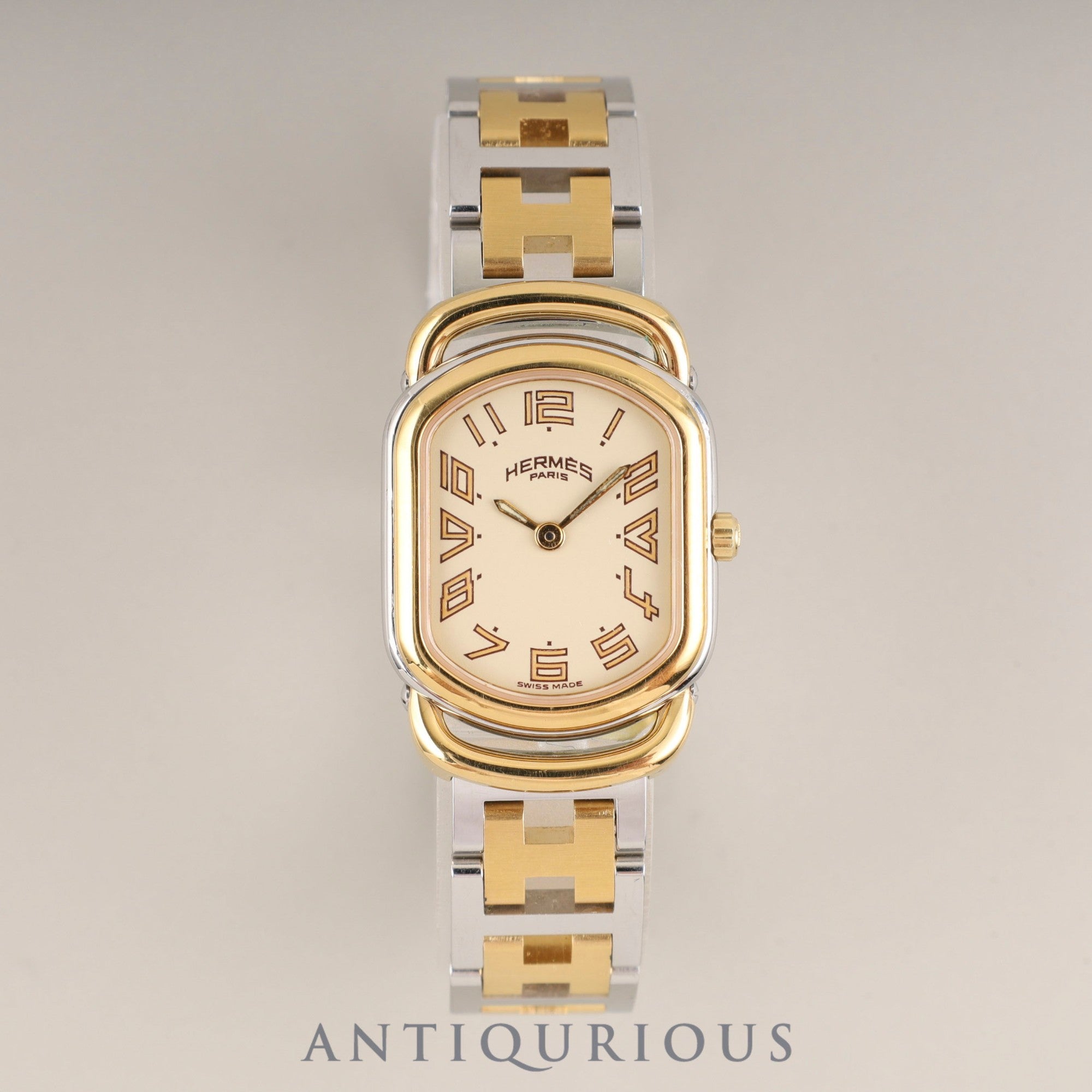 Hermès Rally Quartz Cal.976.001 SS/GP SS/GP Ivory Dial Box Booklet Warranty (1995) Overhauled