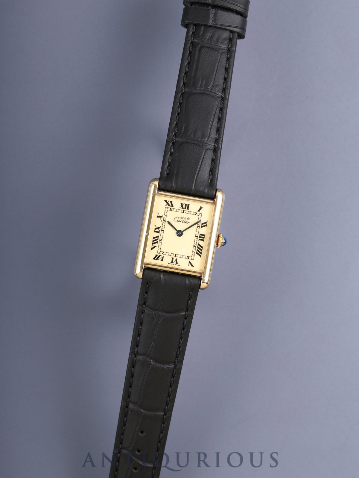 Cartier Must Tank LM Manual Winding Cal. 78-1/ETA2512-1 SV925 Leather Strap with Genuine GP Buckle, Ivory Roman Dial (SWISS MADE Marking), Overhauled