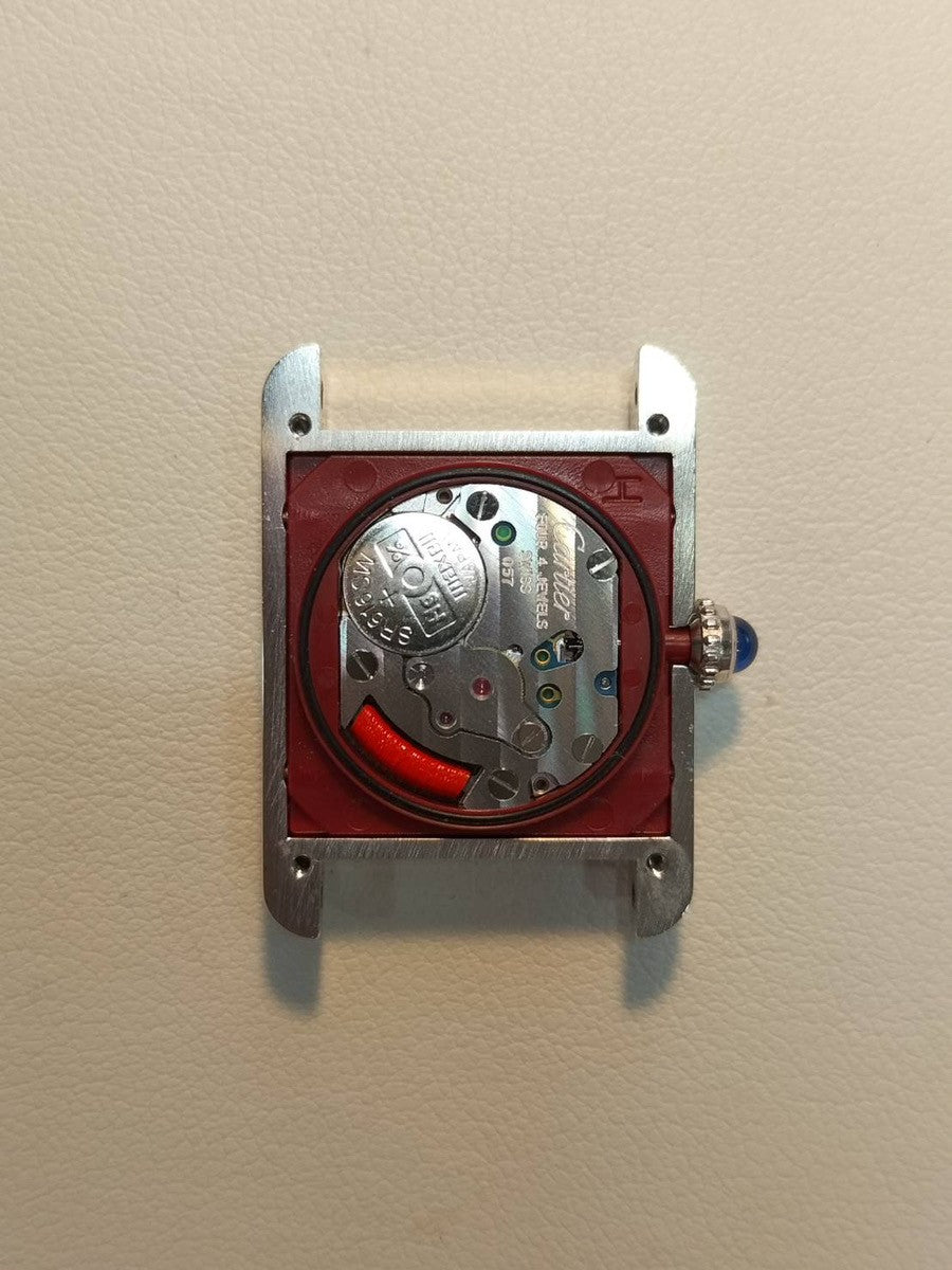 Cartier Must Tank SM W1001565 / 1614 Quartz Caliber 057 SV925 Leather Strap with Genuine D-Buckle (Stainless Steel) White Roman Dial Overhauled