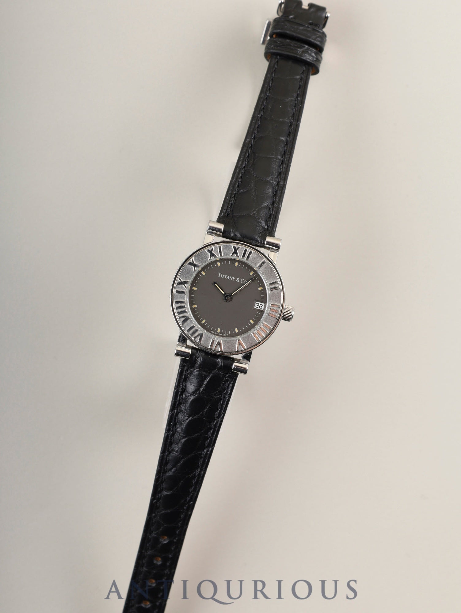 ティファニー アトラス 820.1008 クォーツ Cal.256.041 SS 革 純正バックル(SS) グレー文字盤 箱 冊子 保証書 オーバーホール済み