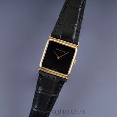 Jaeger-LeCoultre Square Case 9117.21 Manual Winding 750YG Leather Strap with Genuine GP Buckle, Onyx Dial, Overhauled